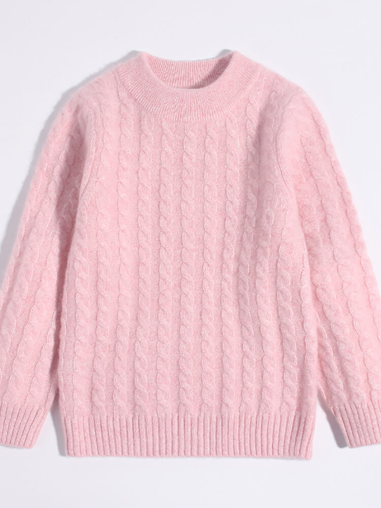 Classic Cable Knit Cashmere Pullover Sweater for Boys and Girls